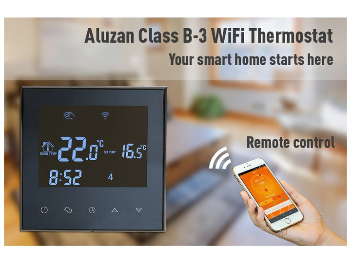 Aluzan Class B-3 WiFi, programmable room thermostat for boiler switching, remotely controllable via Android or iOS app