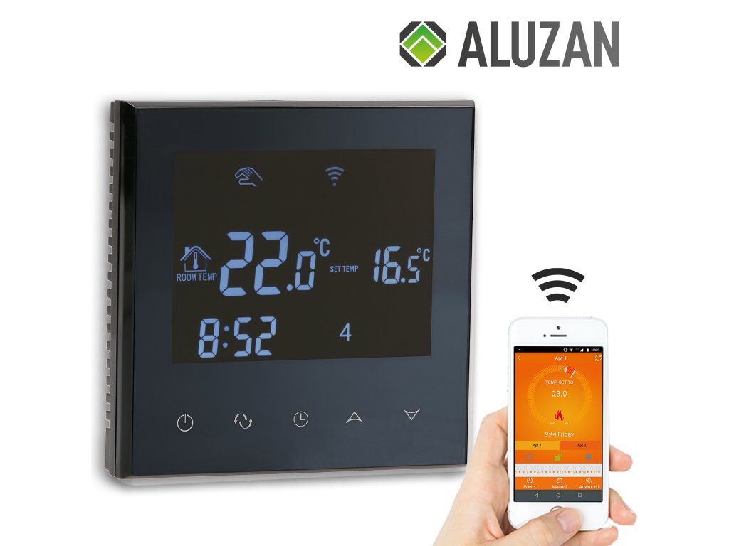 Aluzan Class B-3 WiFi, programmable room thermostat for boiler switching, remotely controllable via Android or iOS app