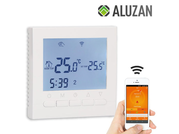 Aluzan B-3 WiFi, programmierbarer Raumthermostat zur Kesselschaltung, fernsteuerbar über Android- oder iOS-App