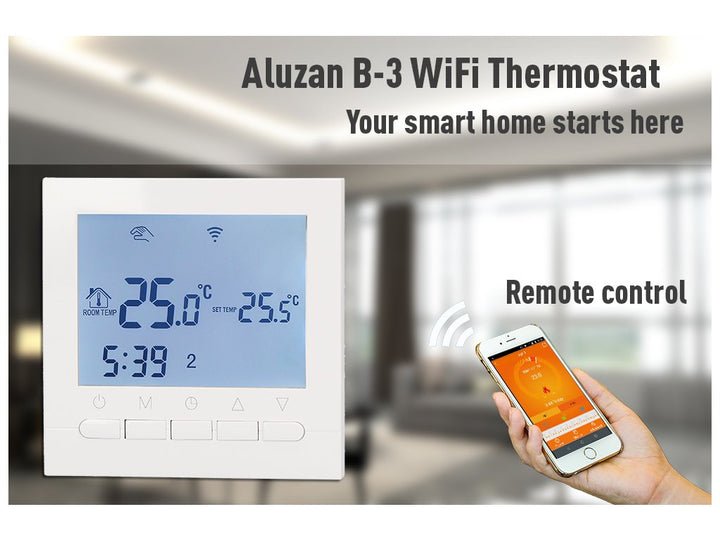 Aluzan B-3 WiFi, programmierbarer Raumthermostat zur Kesselschaltung, fernsteuerbar über Android- oder iOS-App